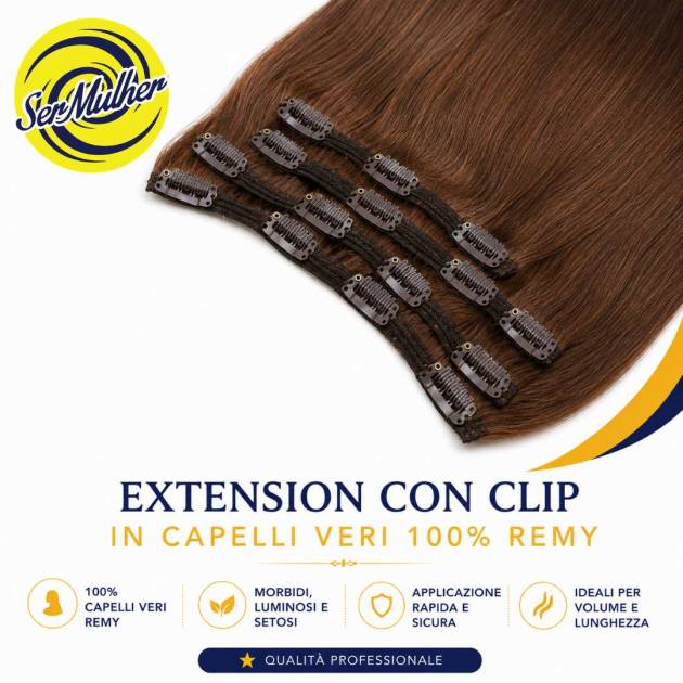 Extension con 7 Bande con Clip in Capelli Veri 100% Remy 100gr 60cm
